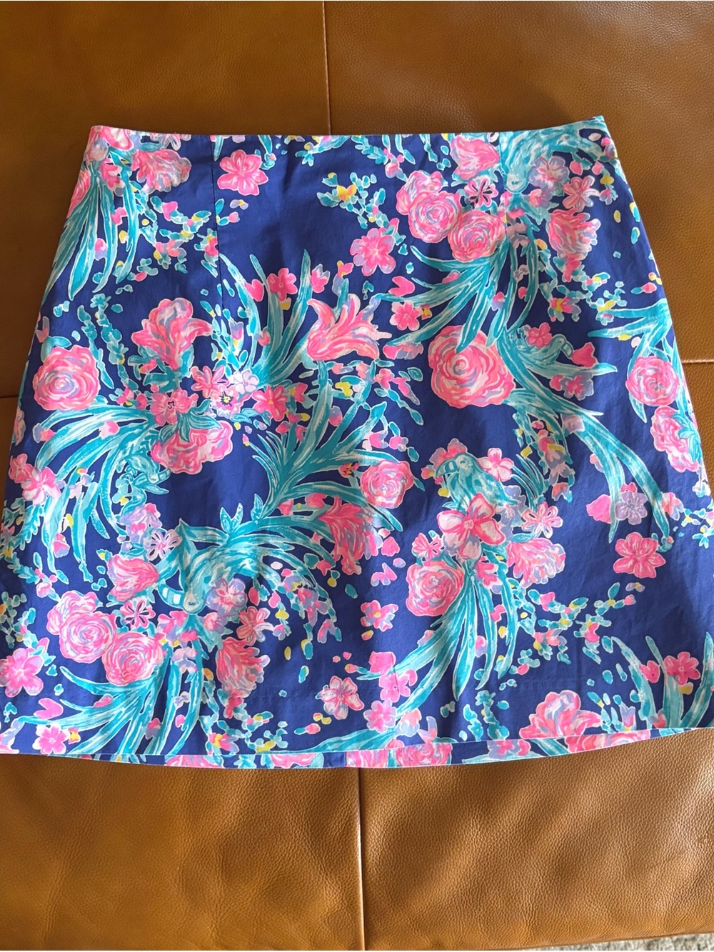Lilly Pulitzer Floral Navy and Pink A-Line Skirt